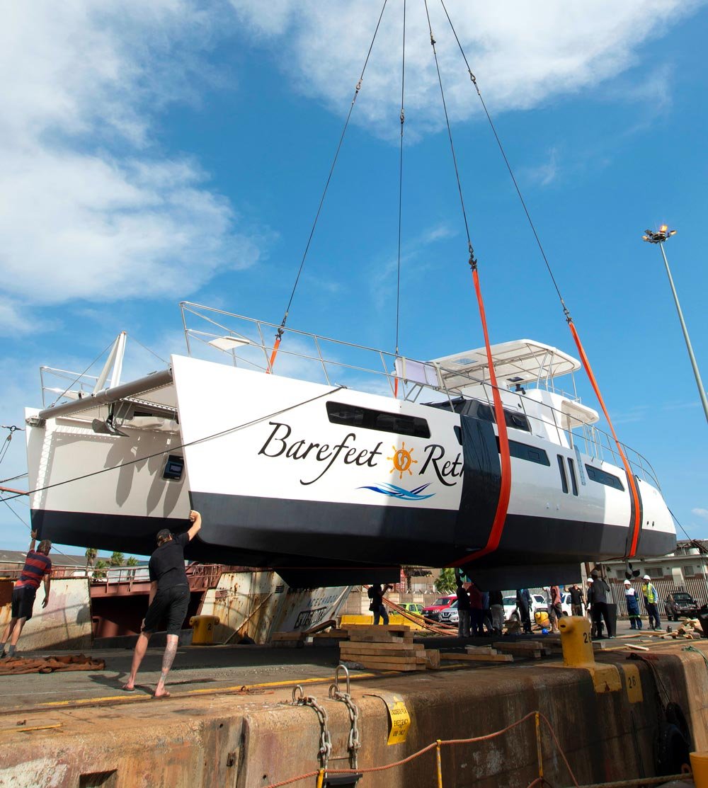 Royal-Cape-Catamarans-launch1 Royal Cape Catamarans, Majestic 530 Yacht Launch